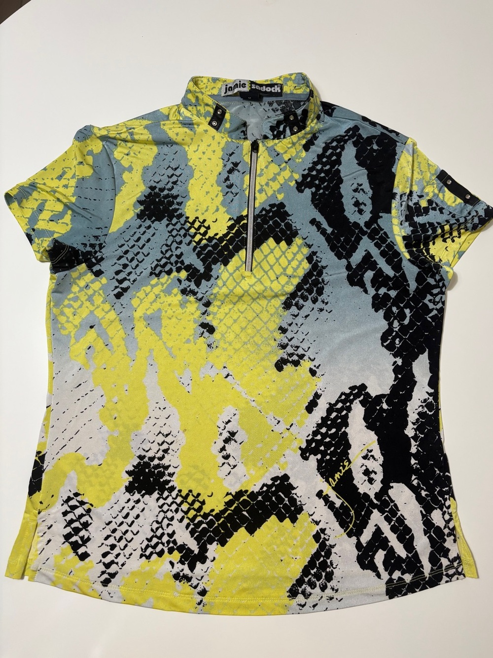 jamie sadock Yellow, Black & Gray Short Sleeve Zip Golf Polo